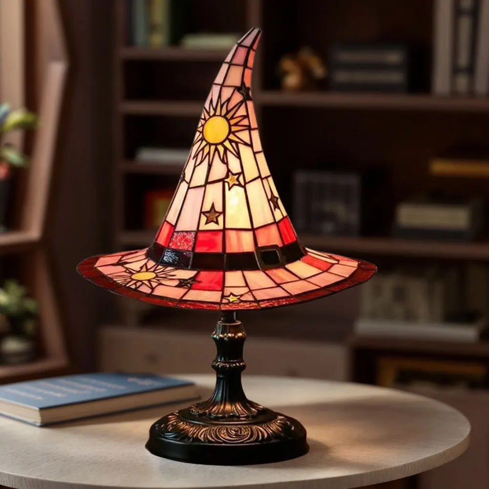 Stained Glass Witch Hat Lamp USB Powered Night Light