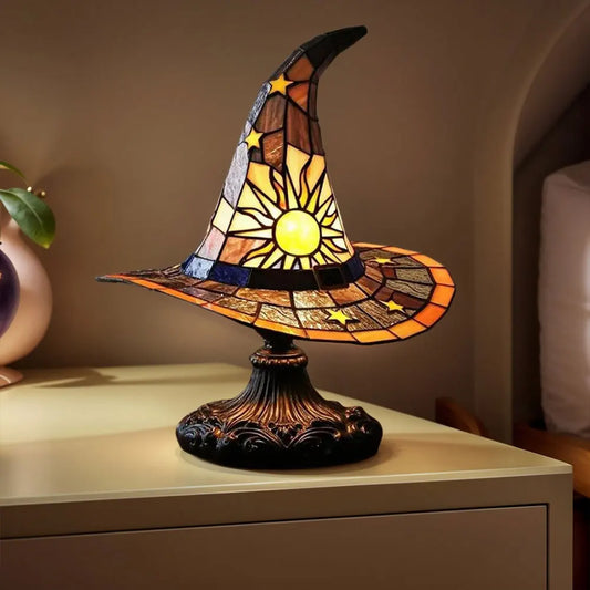 Stained Glass Witch Hat Lamp USB Powered Night Light