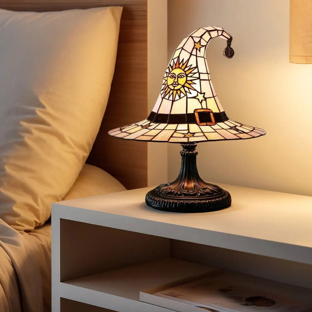 Stained Glass Witch Hat Lamp USB Powered Night Light