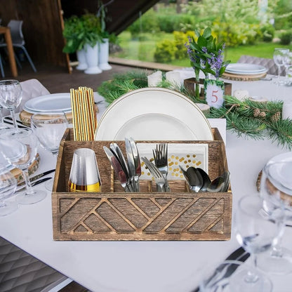 Wooden Paper Plate &amp; Utensil Holder Caddy